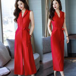 Women's Jumpsuits & Rompers Jumpsuit Women Summer Clothes Korean High Waist Slim Chiffon Solid Sleeveless Nine Points Wide Leg Pants Jumpsui