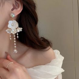 Dangle & Chandelier Bohemian Long Tassel Acrylic Flowers Drop Earrings For Women Elegant Crystal Pearl Earrings Leisure Vacation Jewellery