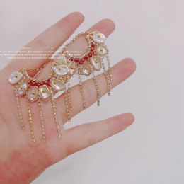 Dangle & Chandelier Korean luxury heavy industry shell crystal chain tassel earrings