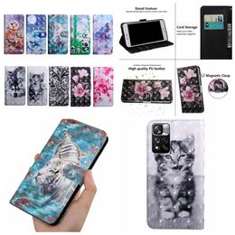 3D Wallet Leather Cases For Google Pixel 7 Pro Xiaomi Redmi 10 Note 11 4G Moto G22 One Plus 10 Pro CE2 5G Flower Lace Tiger Owl Cartoon Cute Cat Wolf Slot ID Holder Flip Cover