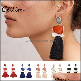 Dangle Chandelier Earrings Jewelry Trendy Long Red Tassel Fringe Drop With Crystal Stone Statement 6 Colors Charm For Women Accessory Deli