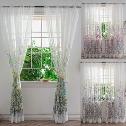 Curtain & Drapes Gauze Print Tulle Door Window Curtains For Kitchen Living Room Modern Bedroom Sheer Screening DrapesCurtain