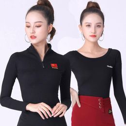 Stage Wear Body Dance Dress Square Practise Latin Costume Zipper Flag Modern Top Female Long-sleeved DressStage