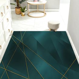 -Alfombras moda sala de estar geométrica verde oscuro borde de oro estera antideslizante de lujo para el piso de cocina puerta larga alfombra lado rugcarpets