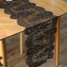 Dream NS 35x300cm European chair yarn black eyelash lace table flag wedding decoration Christmas day party Y201020