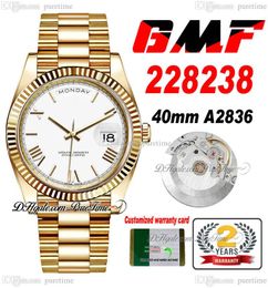 GMF 40 Date 228238 ETA A2836 Automatic Mens Watch 18K Yellow Gold White Roman Dial 904L Steel Case And President Bracelet Watches Super Edition Puretime A1