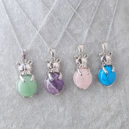 Cute Animal The Rabbit Natural Stone Necklace Pendant Opal Tigers Eye for Girl Beads Reiki Good Quality Jewellery BE906