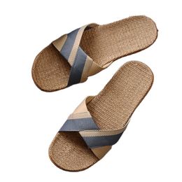 Suihyung New Mens Summer Slippers Flats Breathable Linen Casual Sandals Home Bathroom Nonslip Flip Flops Indoor Shoes Pantufa 210301