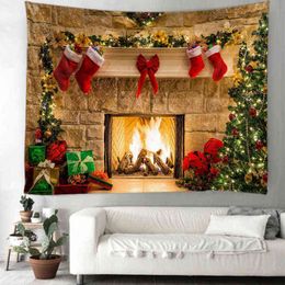 Christmas Wall Carpet Background Mounting Tapestry Fireplace Red Socks Room Bedroom Home Decor J220804