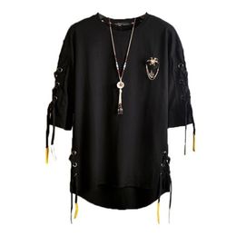 Idopy Korean Fashion Mens Street Style Lace Punk Gothic Pullover Designer Steampunk Hem Hip Hop Sweatshirts Shirts Tees 220618