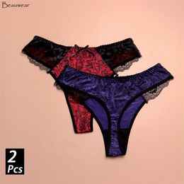 Beauwear 2pc/set arrival women's lace strings middle waist panties thongs L XL 2XL 3XL 4Xl 5XL female sexy briefs 220425