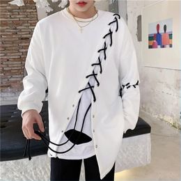 Autumn alternative belt joining loose mens hoodies streetwear casual fashion hip hop homme pullovers 201126