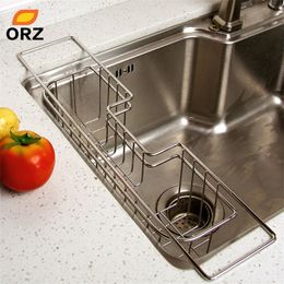 ORZ Stainless Steel Kitchen Tray Dish Drainer Drying Rack Sink Holder Basket Knife Sponge Holder Dish Rack Kitchen Organizer T200602