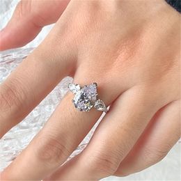 Angel Tear 925 Sterling Silver ring 5A Cubic Zirconia CZ Prong setting Diamond Ring With Box for Women Bride Engagement Engage Love rings Jewelry Friend Gift Size 5-9