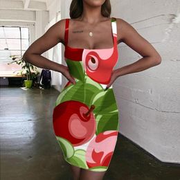Casual Dresses Brand Apple Women Fruit Sundress Painting Bodycon Dress Art Vestido Sexy Ladies Womens Clothing SummerCasual
