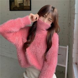 Ladies Jumper Womens Knitted Eyelash Mohair Bow Ribbons Top Fluffy Casual Winter 