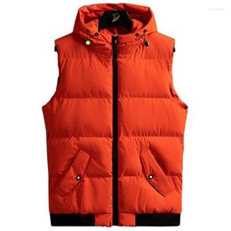 Men's Vests Orange Vest Jacket Men Sleeveless Autumn Hip Hop Streetwear Waistcoat Coat Cotton Padded Puffer 2022 Guin22