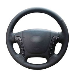 Black Pu Synthetic Leather Car Steering Wheel Cover For Hyundai Santa Fe 2007 2008 2009 2010 2011 2012 J220808
