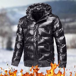 Men's Down & Parkas Bomber Jacket Autumn&Winter Overcoat Solid Color Shiny Long Sleeved Hooded Fashion Outwear CoatMen's