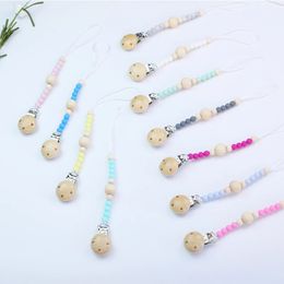Pacifier Clip Chain Baby Infant Soothie Accessories Silicone Wooden Beads Prevent drop down Paci Holder Clips Teether Toy