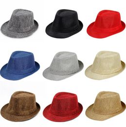 Jazz Hat Panamanian Top Hats Cotton Linen British Sun Hat for Men Women Summer Trilby Fedora Caps Panama Beach Street Cap Stingy Brim Decorative 39 Colour BD7939