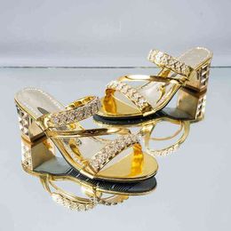 Sexy cristalli muli sandali donne tallone quadrate pannelli estivi di punta di piedi scarpe femmine ytmtloy zapatillas mujer casa sapatos 220610