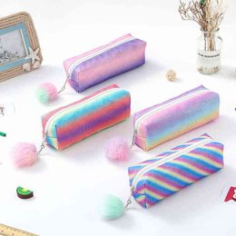 Learning Toys Kawaii Pencil Case Stationery Trousse Scolaire For Girls Rainbow Pencil Bags School Supplies Glitter Pen Case School Pencil Case T220829