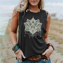 Women's T-Shirt 2022 Fashion Lotus Plus Size 5XL Flower Print Casual Women Sleeveless Summer Graphic Tops For Teens Ladies Vest