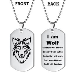 Anhänger Halskette Wolf Halskette Ich bin Hundemarke mit Edelstahl inspirierender Geschenk Mode -Schmuck für Frauen und Herren Halsklearspenda