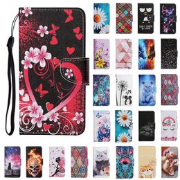 Cartoon Flip Wallet Leather Cases for iphone 13 pro max 12 mini 11 XR 6G 7G 8G Strap Flower Butterfly cat skull marble Stand Phone Cover