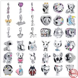 -925 Sterling Silver Dangle Charm New Dog Cat Penguin Unicornio Swan Elefante Pedias Beads Bead Fit Pandora Charms Pulsera Diy Accesorios de joyería