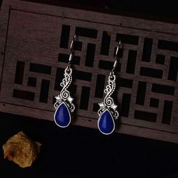 Dangle & Chandelier Boho Blue Stone Women Small Earrings Water Drop Earring Vintage Jewellery Trendy Antique Silver Colour 2022 DBE040Dangle Ch