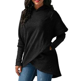 Women's Hoodies & Sweatshirts YL Brand Womens Hoodie Long Sleeve Hooded Asymmetrical Hem Wrap Solid Casual And Loose Fit Sweatshirt Outwear