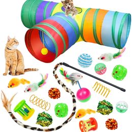 Pet Cat Toys Mouse Shape Balls Kitten Love Pet InteractiveToy 20 Set Cat Tunnel Funny Cat Stick Mouse Supplies Value Bundle 220423