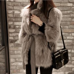 Korean Fashion Popular Pulse Size V Neck Fur Coat Women Warm Jakcts Artificial Fur Collar Female Outerwear Winter Clothing L220725