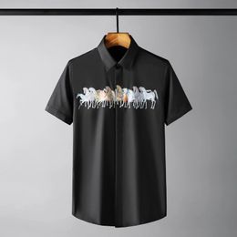 Horses Colored Drawing Male Shirts Luxury Short Sleeve Casual Mens Dress Shirts Summer Slim Fit Party Tuxedo Man