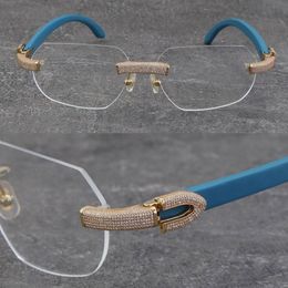 Luxury Design 1164 Grain Micro-paved Diamond set Rimless Frames Classical Model Metal Wooden Eyewear Glasses Men Women Rocks Wire 18K Gold Removable Frame Size:59