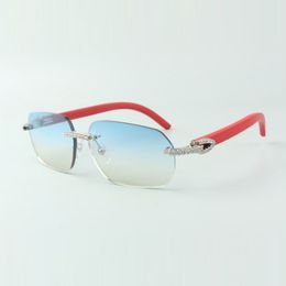 Direct sales medium diamond sunglasses 3524024 with red wooden temples designer glasses, size: 18-135 mm