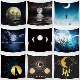 More Beautiful Moonlight Night Landscape Beautiful Wall Art Tapestry Rectangular Tapestry Home Decor Tapestry J220804