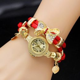 Wristwatches Shsby Fashion Women Rhinestone Watches Ladies Rope Strap Gold Alloy Bowknot Bracelet Quartz Dress WatchesWristwatches