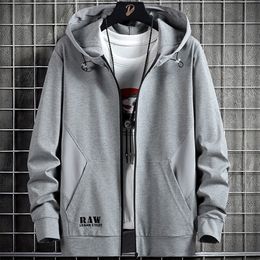 Spring Autumn Men's Zip Up Hoodie Coats Streetwear Black Grey Hooded Loose Sweatshirts Male Cotton Casual Tops Plus Size 8XL 220325