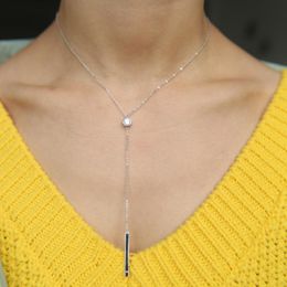 Chains High Quality Factory Drop Polished Bar Single Stone Cubic Zirconia Cz Long Sexy Chain Lady Necklace 925 SilverChains