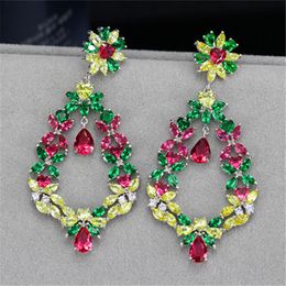 Bohemia sparkling charm flowers diamond earring designer for woman party Colourful AAA Cubic Zirconia Copper Bride Wedding Engagement Luxury Women Earrings Gift
