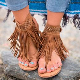 Sandals Women Fringed Flip Flops Ladies Flat Shoes Woman Open Toe Rhinestone Back Strap Fashion Summer 2022Sandals