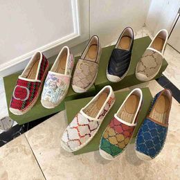 Women jacquard espadrille Designer Flat Shoes Leather Espadrilles Loafers Canvas Fashion Lady Girls Summer White Calfskin Casual Sho