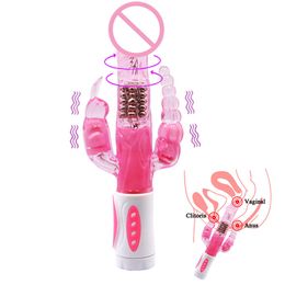 Dingye Triple Vibrator Rabbit Dildo 12 Speed Rotating Anal Plug Prostate Massager Adult sexy Toy Product for Man