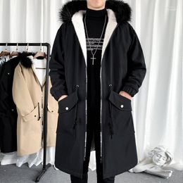 Men's Down & Parkas 2022 Winter Fashion Knee-Length Thick Fleece Long Parka Men Warm Coat Hooded Windbreaker Casual Jackets1 Phin22