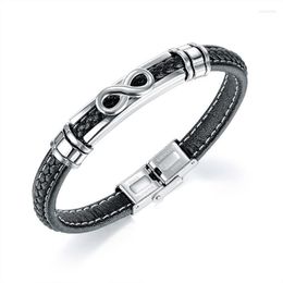 Charm Bracelets Infinity 8 Words Unlimited For Men Boy Hand-Made Braided Leather Bracelet Stainless Steel Wristband Male Jewellery Kent22