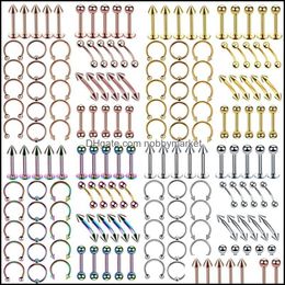 Eyebrow Jewelry Body 40Pcs Surgical Steel Bk Nose Tongue Bar Labret Piercing Set Horseshoe Ring Lot Pack Drop Delivery 2021 Eb40U