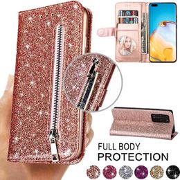 Fashion Glitter Leather Wallet Card Slots Flip Cases Cover For Huawei P40 P30 P20 Lite Pro Y6/Y7 2019 P Smsrt 2019 Mate 20 Lite